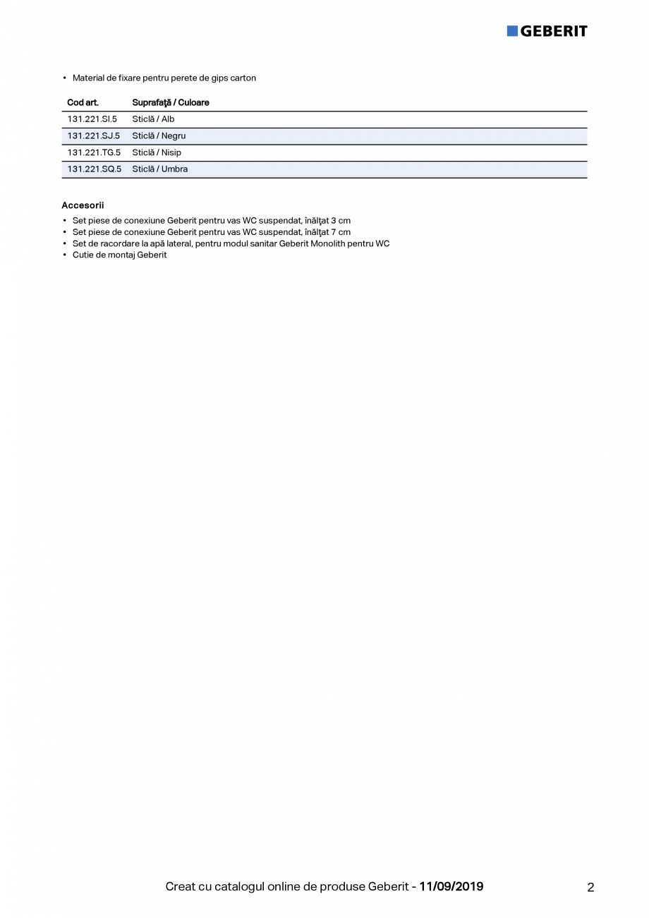 Pagina 2-Modul sanitar Geberit Monolith Plus pentru vas WC suspendat,101 cm GEBERIT Fisa tehnica Romana upă
...