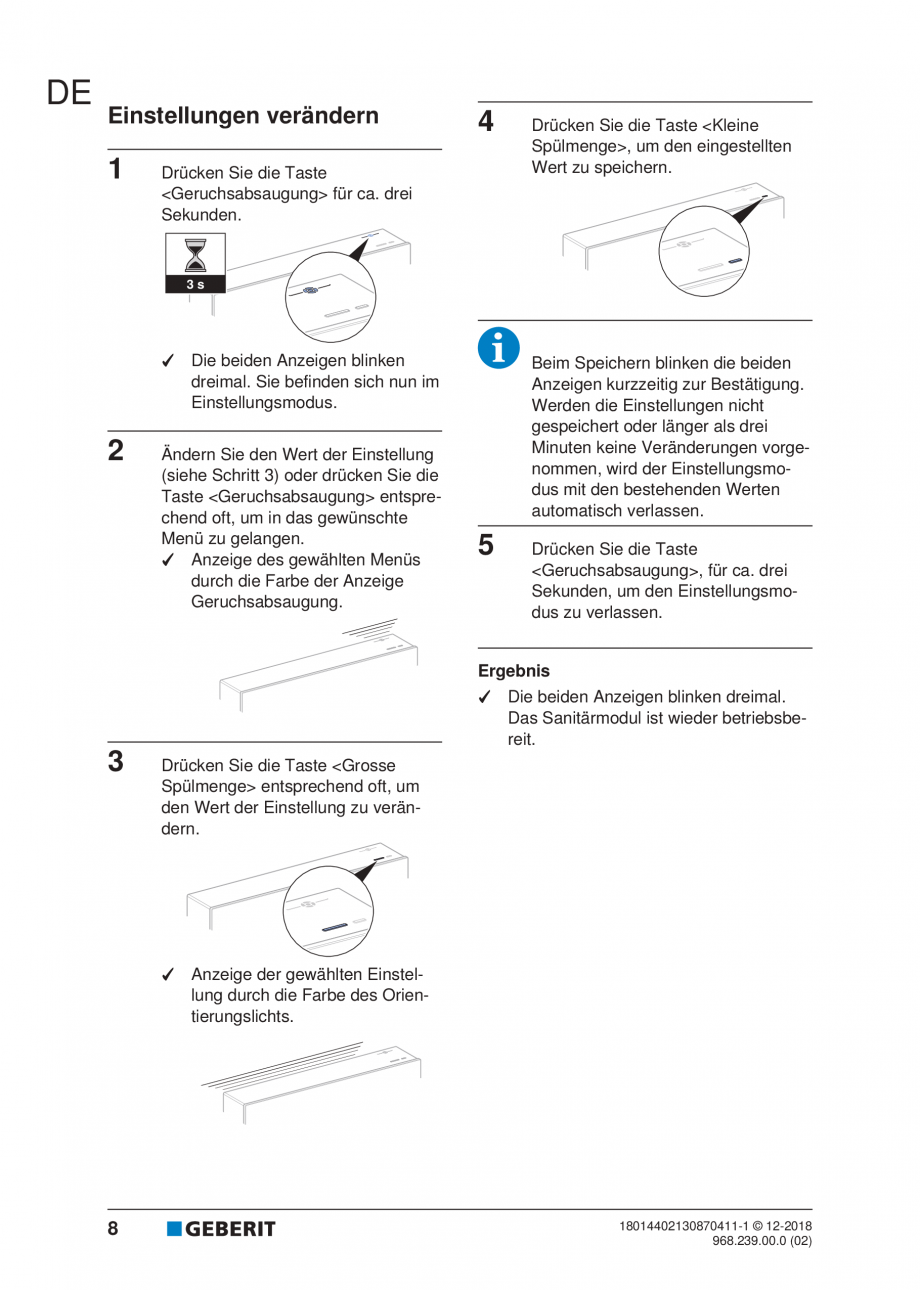 Pagina 8-Manualul utilizatorului pentru modulul sanitar Monolith Plus GEBERIT Instructiuni montaj, utilizare ...