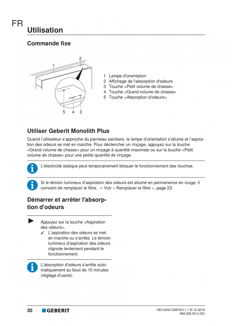 Pagina 16-Manualul utilizatorului pentru modulul sanitar Monolith Plus GEBERIT Instructiuni montaj, utilizare ...