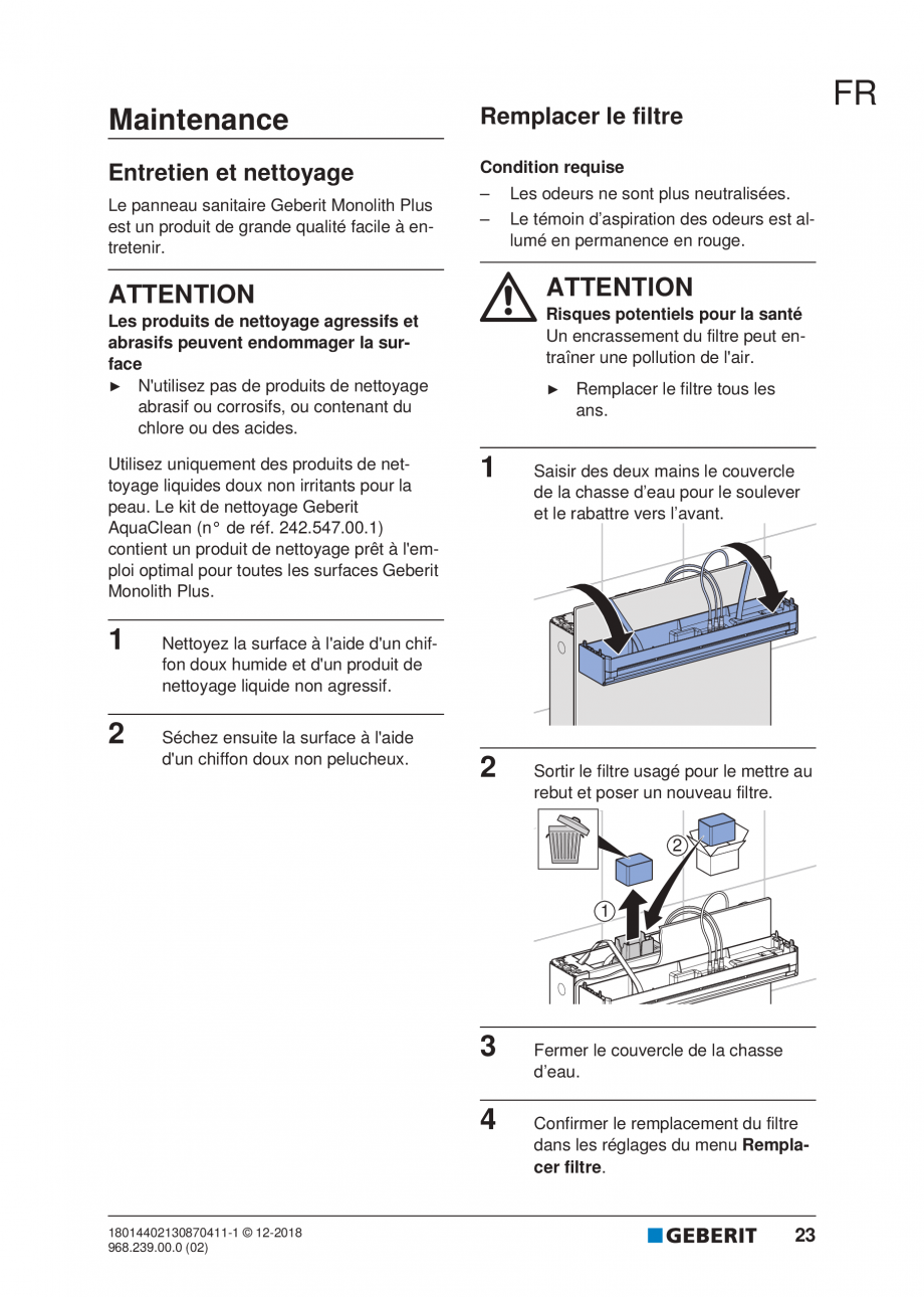 Pagina 19-Manualul utilizatorului pentru modulul sanitar Monolith Plus GEBERIT Instructiuni montaj, utilizare ...