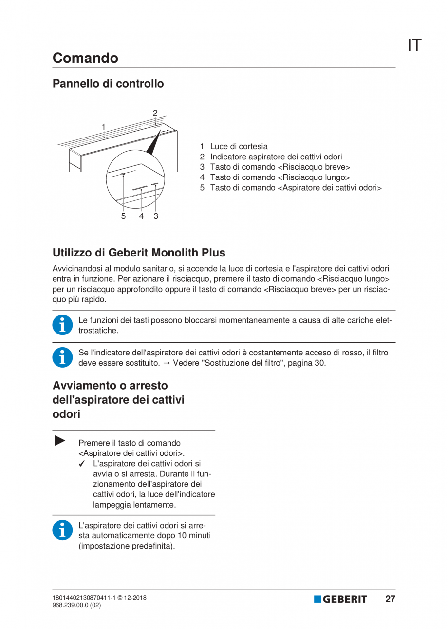 Pagina 23-Manualul utilizatorului pentru modulul sanitar Monolith Plus GEBERIT Instructiuni montaj, utilizare ...