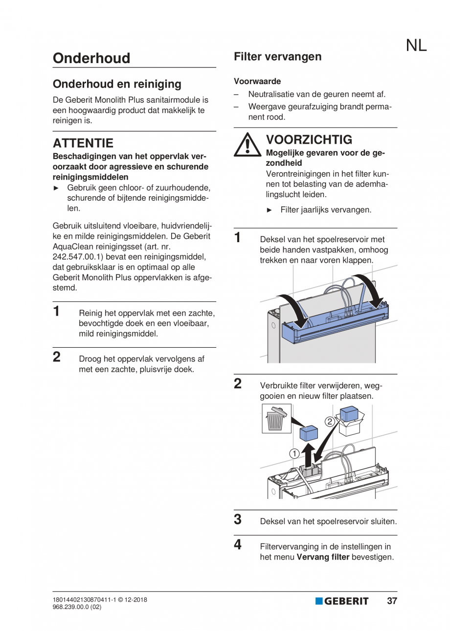 Pagina 33-Manualul utilizatorului pentru modulul sanitar Monolith Plus GEBERIT Instructiuni montaj, utilizare ...