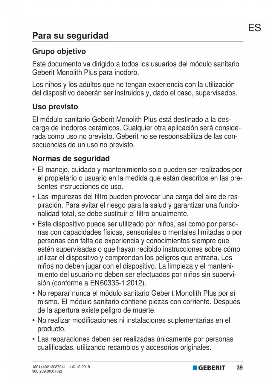 Pagina 35-Manualul utilizatorului pentru modulul sanitar Monolith Plus GEBERIT Instructiuni montaj, utilizare ...