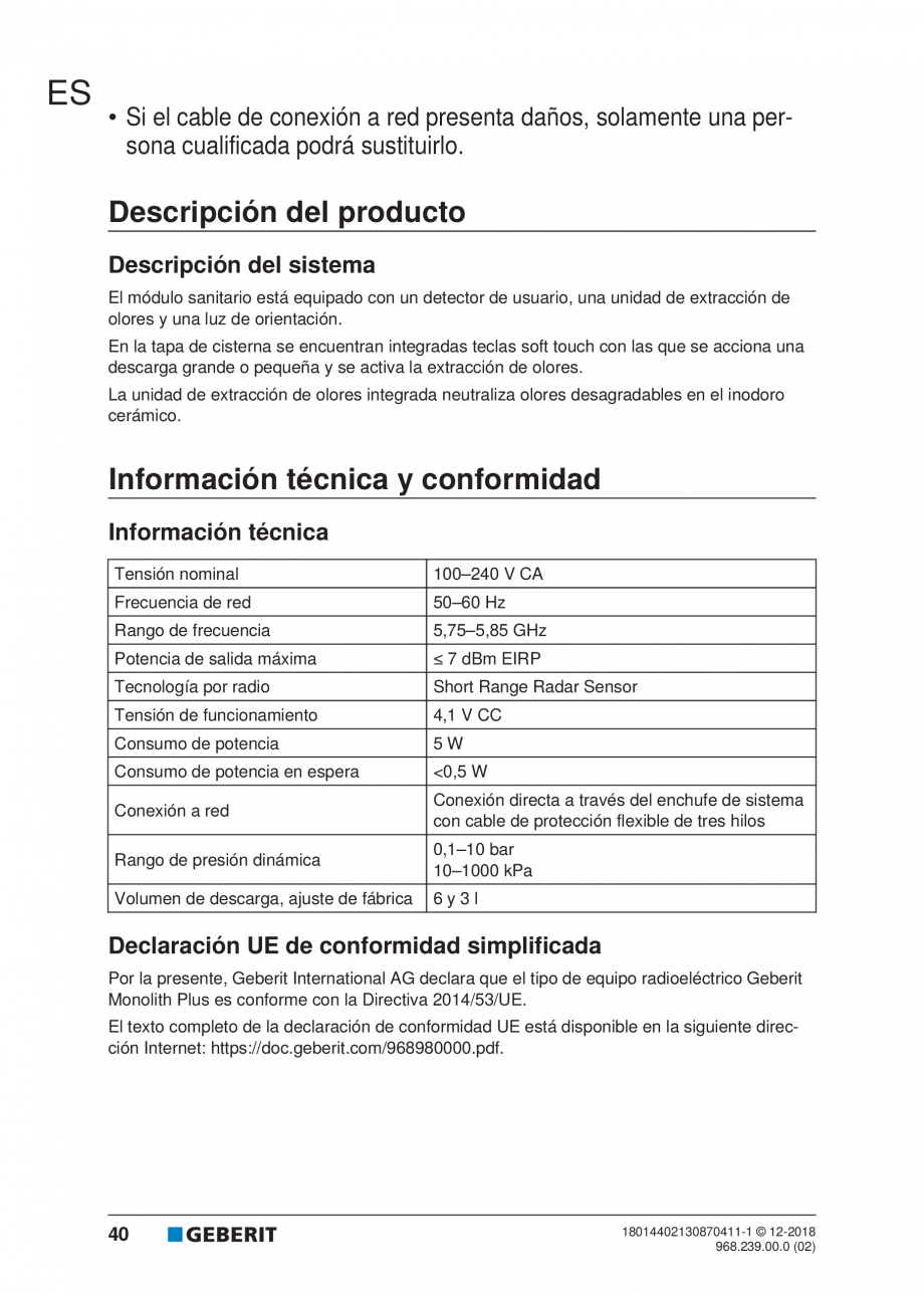 Pagina 36-Manualul utilizatorului pentru modulul sanitar Monolith Plus GEBERIT Instructiuni montaj, utilizare ...