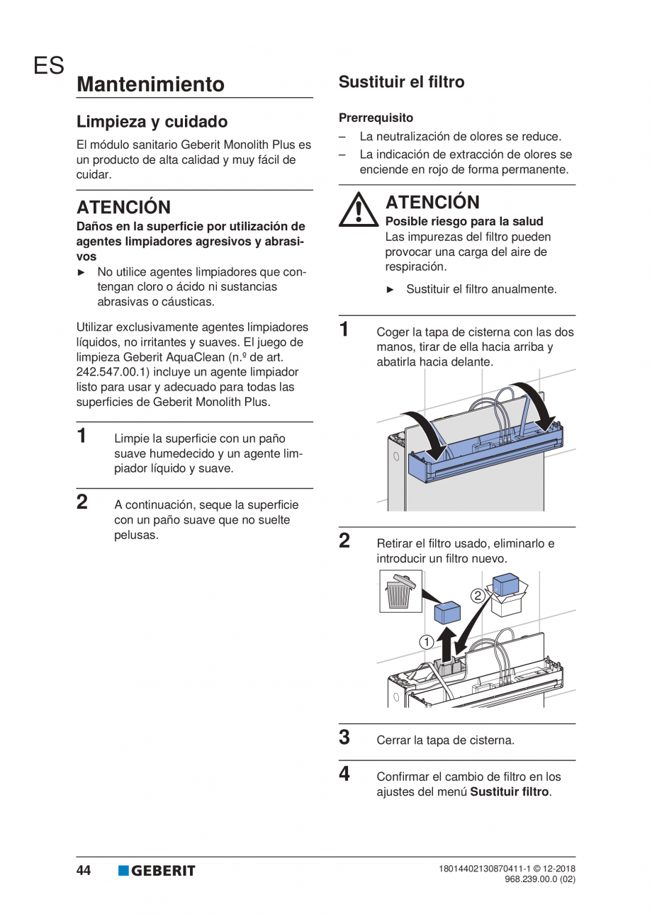 Pagina 40-Manualul utilizatorului pentru modulul sanitar Monolith Plus GEBERIT Instructiuni montaj, utilizare ...