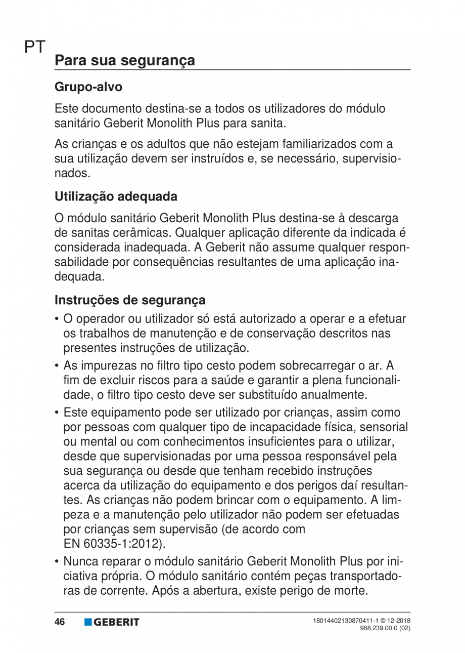 Pagina 42-Manualul utilizatorului pentru modulul sanitar Monolith Plus GEBERIT Instructiuni montaj, utilizare ...