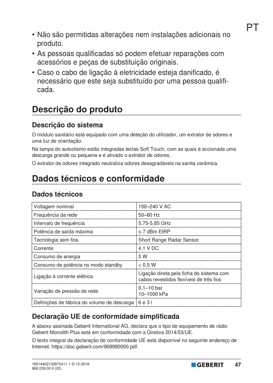 Pagina 43-Manualul utilizatorului pentru modulul sanitar Monolith Plus GEBERIT Instructiuni montaj, utilizare ...