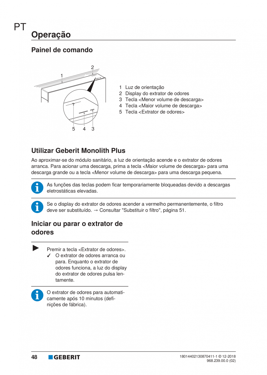 Pagina 44 - Manualul utilizatorului pentru modulul sanitar Monolith Plus GEBERIT Instructiuni montaj...