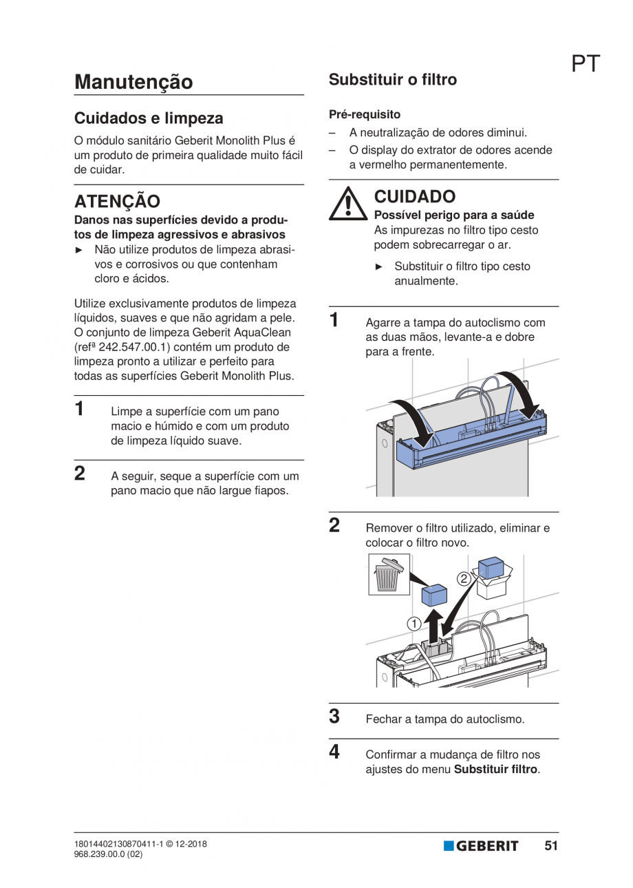 Pagina 47-Manualul utilizatorului pentru modulul sanitar Monolith Plus GEBERIT Instructiuni montaj, utilizare ...