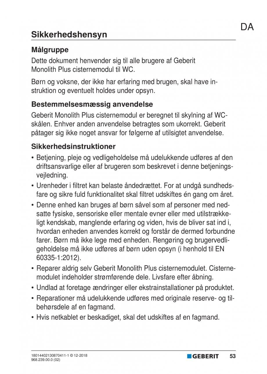 Pagina 49-Manualul utilizatorului pentru modulul sanitar Monolith Plus GEBERIT Instructiuni montaj, utilizare ...
