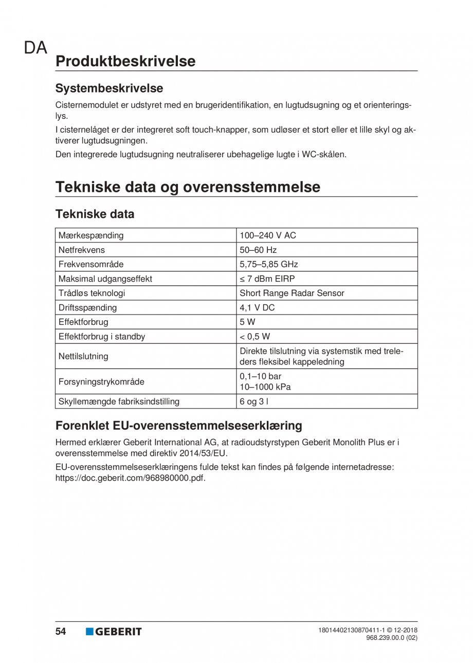 Pagina 50-Manualul utilizatorului pentru modulul sanitar Monolith Plus GEBERIT Instructiuni montaj, utilizare ...