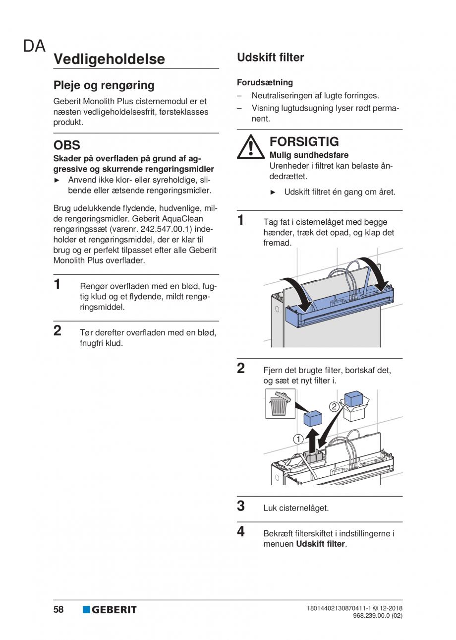 Pagina 54-Manualul utilizatorului pentru modulul sanitar Monolith Plus GEBERIT Instructiuni montaj, utilizare ...