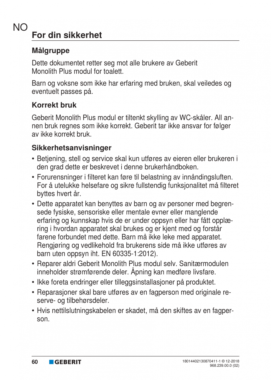 Pagina 56-Manualul utilizatorului pentru modulul sanitar Monolith Plus GEBERIT Instructiuni montaj, utilizare ...