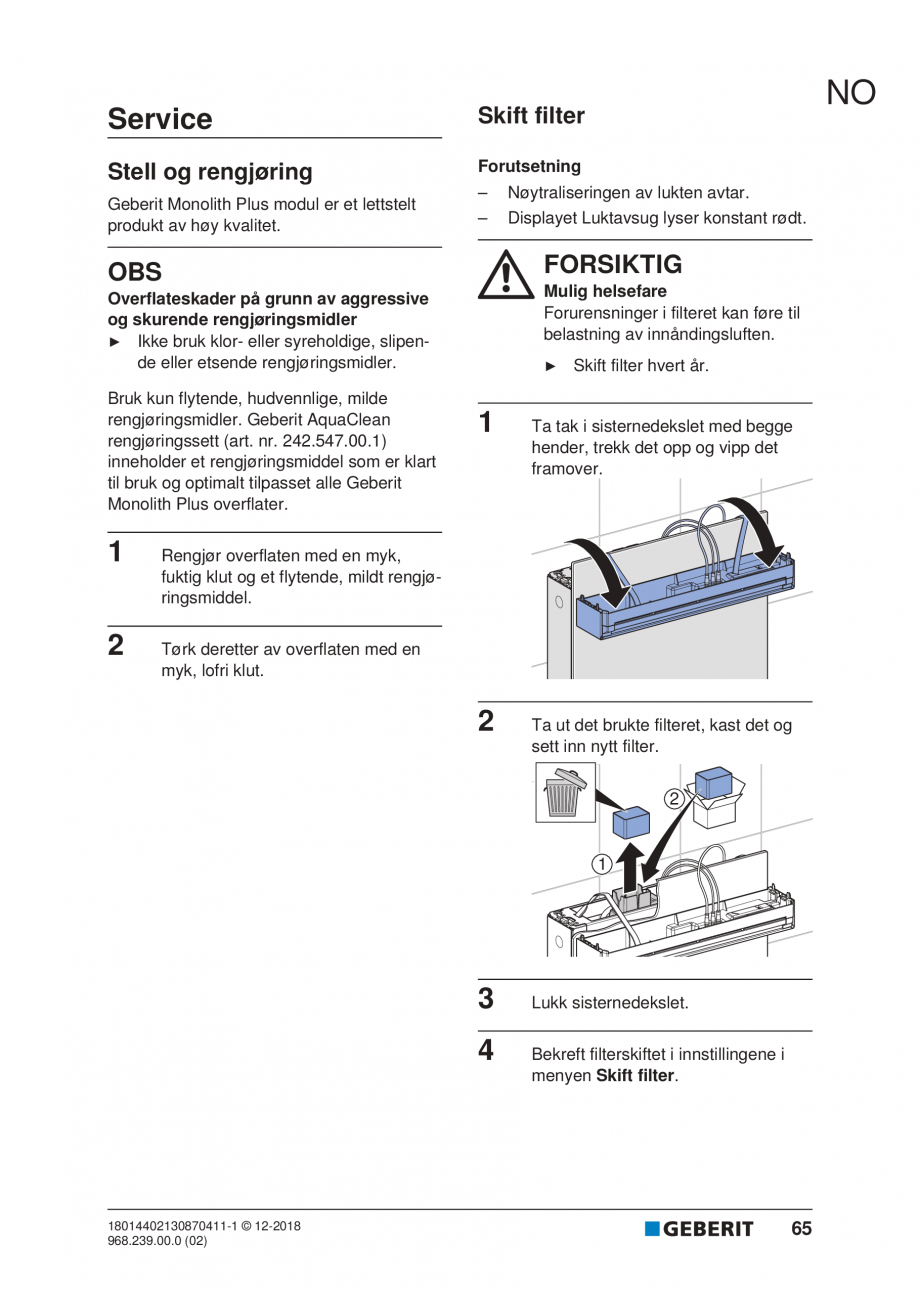 Pagina 61-Manualul utilizatorului pentru modulul sanitar Monolith Plus GEBERIT Instructiuni montaj, utilizare ...