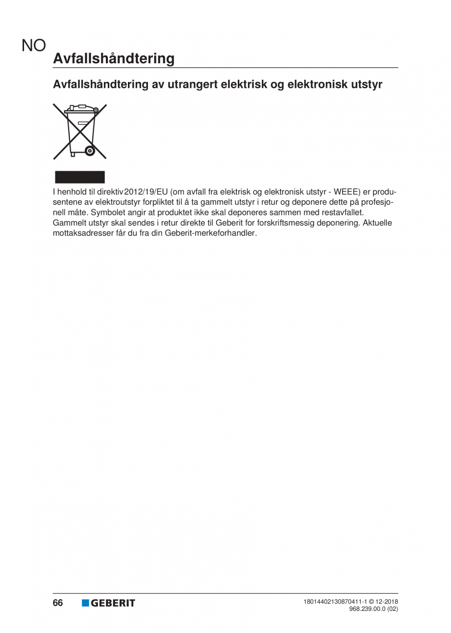 Pagina 62-Manualul utilizatorului pentru modulul sanitar Monolith Plus GEBERIT Instructiuni montaj, utilizare ...