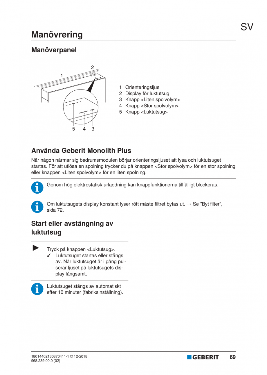 Pagina 65-Manualul utilizatorului pentru modulul sanitar Monolith Plus GEBERIT Instructiuni montaj, utilizare ...