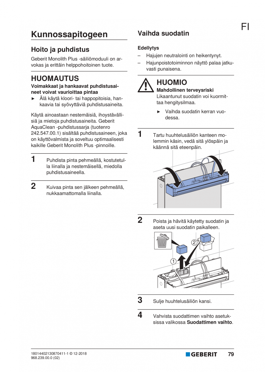 Pagina 75-Manualul utilizatorului pentru modulul sanitar Monolith Plus GEBERIT Instructiuni montaj, utilizare ...