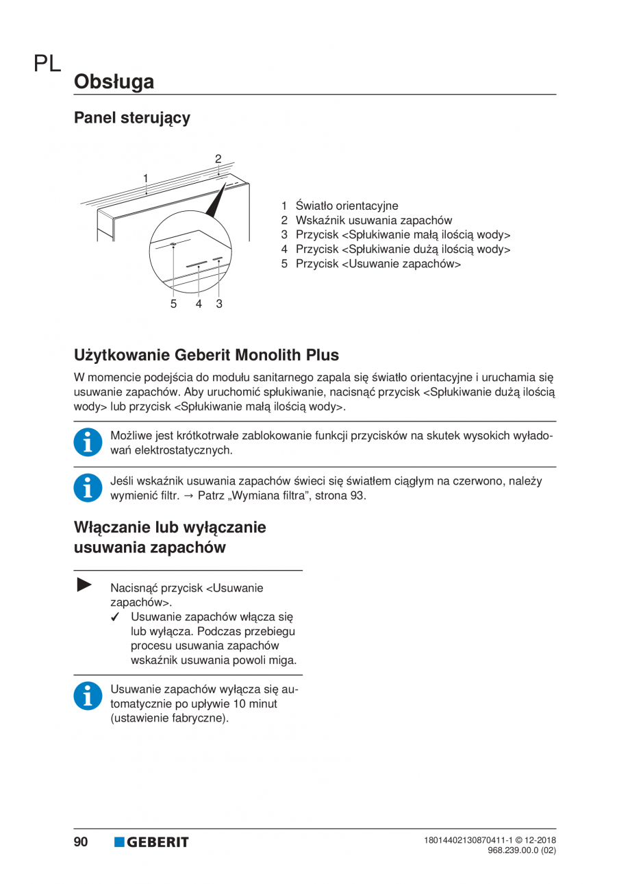 Pagina 86-Manualul utilizatorului pentru modulul sanitar Monolith Plus GEBERIT Instructiuni montaj, utilizare ...