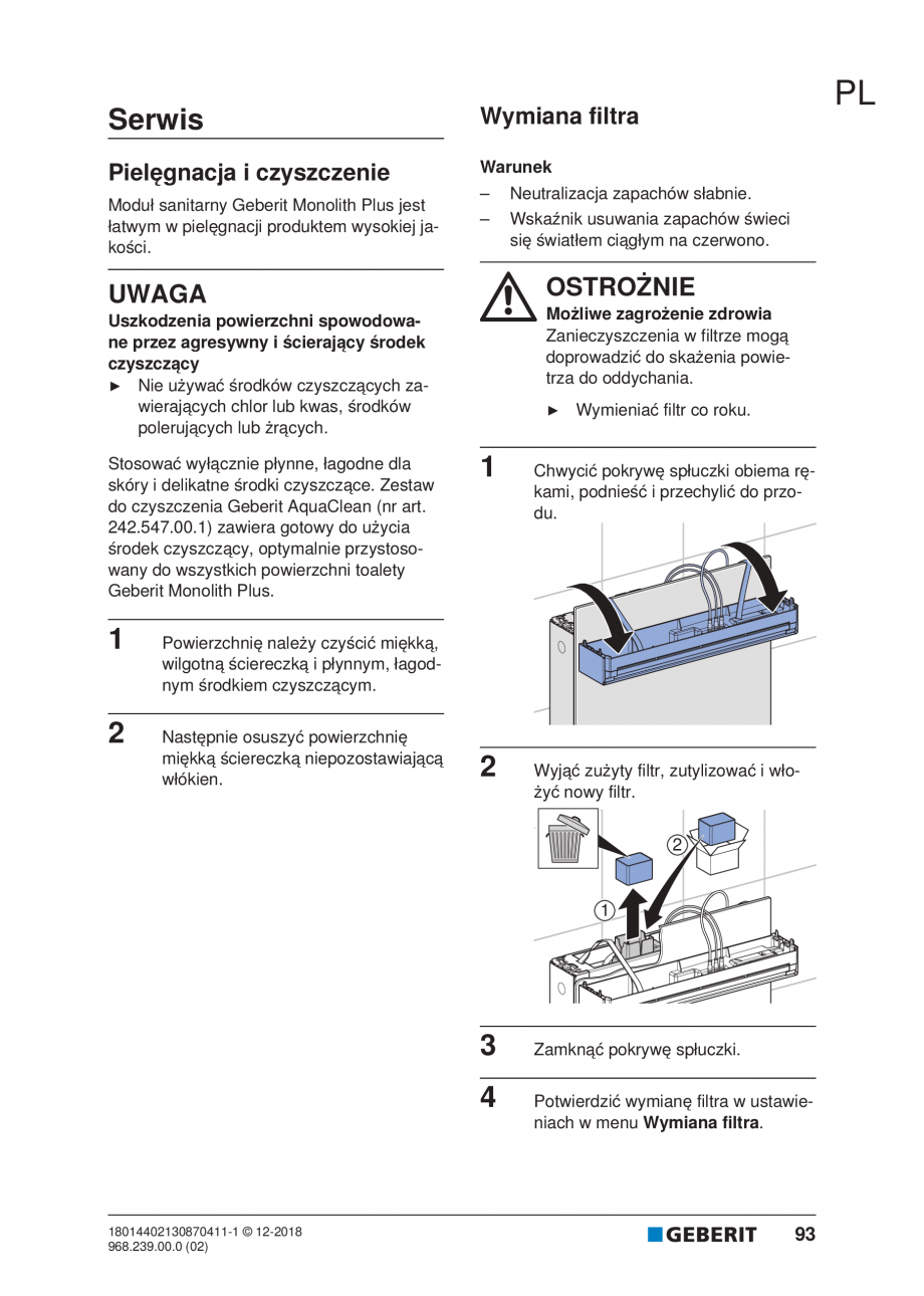 Pagina 89-Manualul utilizatorului pentru modulul sanitar Monolith Plus GEBERIT Instructiuni montaj, utilizare ...