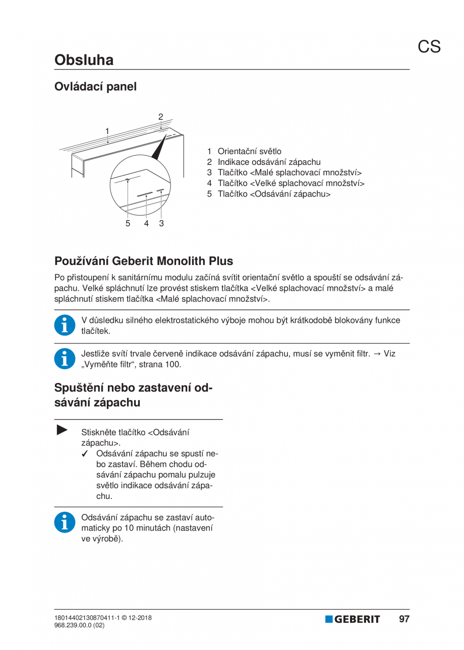Pagina 93-Manualul utilizatorului pentru modulul sanitar Monolith Plus GEBERIT Instructiuni montaj, utilizare ...