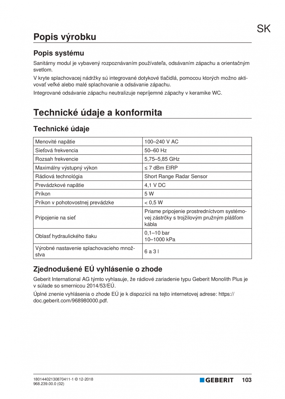 Pagina 99-Manualul utilizatorului pentru modulul sanitar Monolith Plus GEBERIT Instructiuni montaj, utilizare ...
