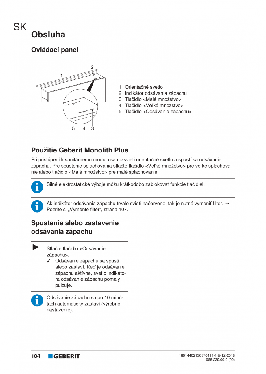 Pagina 100 - Manualul utilizatorului pentru modulul sanitar Monolith Plus GEBERIT Instructiuni...