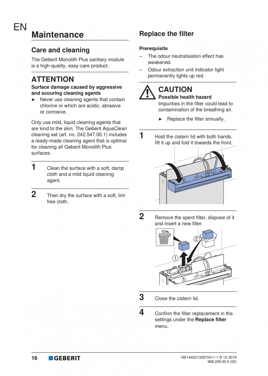 Pagina 103-Manualul utilizatorului pentru modulul sanitar Monolith Plus GEBERIT Instructiuni montaj, utilizare ...
