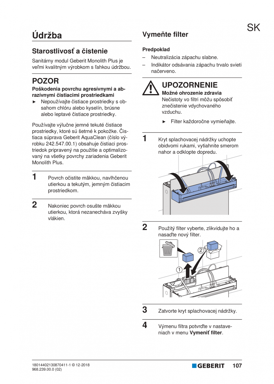 Pagina 105-Manualul utilizatorului pentru modulul sanitar Monolith Plus GEBERIT Instructiuni montaj, utilizare ...