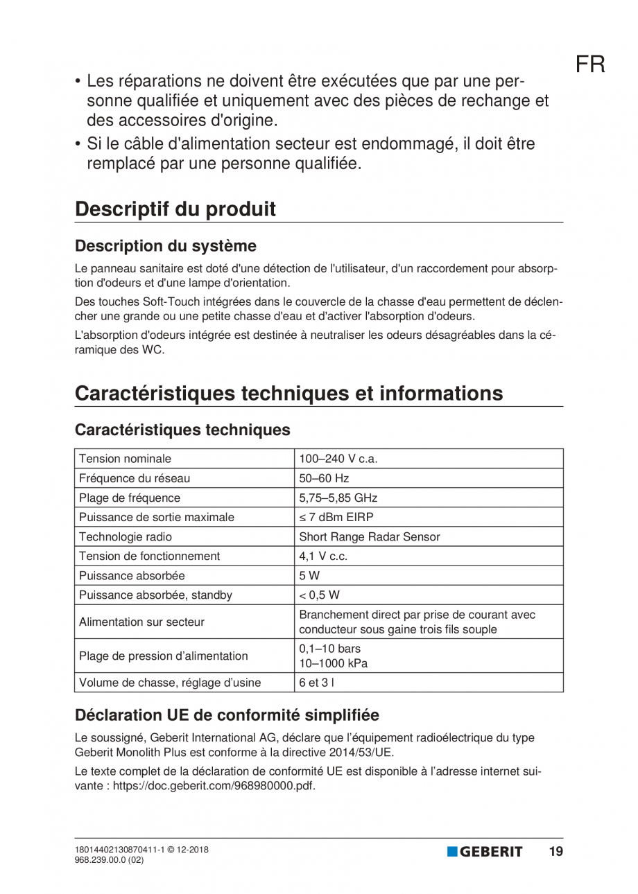 Pagina 109-Manualul utilizatorului pentru modulul sanitar Monolith Plus GEBERIT Instructiuni montaj, utilizare ...