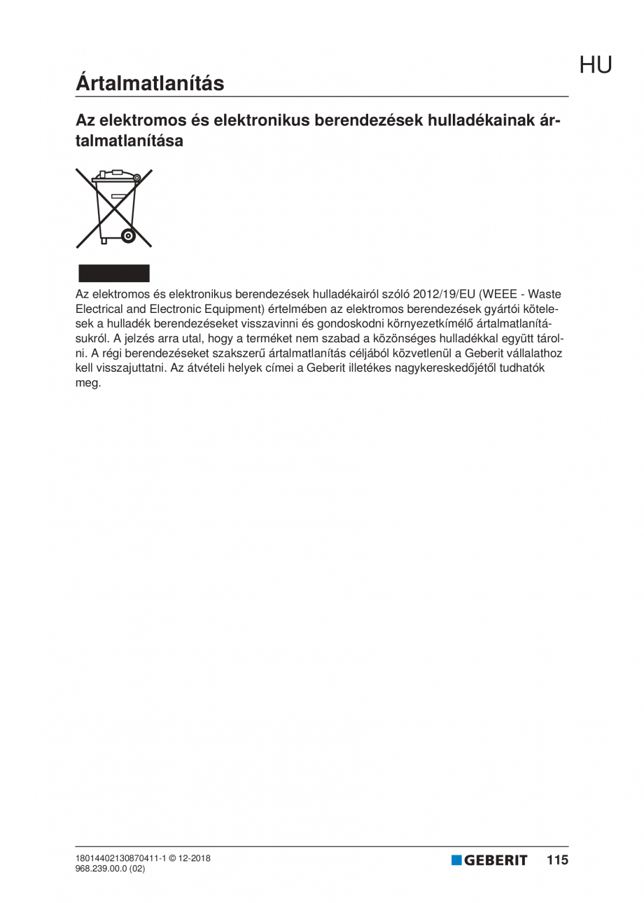 Pagina 115-Manualul utilizatorului pentru modulul sanitar Monolith Plus GEBERIT Instructiuni montaj, utilizare ...