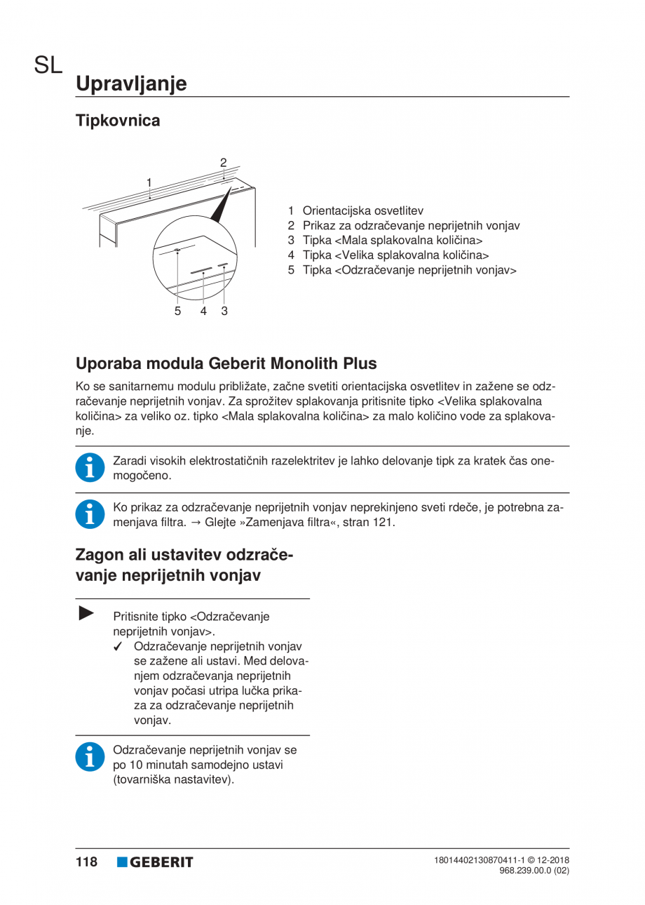 Pagina 118-Manualul utilizatorului pentru modulul sanitar Monolith Plus GEBERIT Instructiuni montaj, utilizare ...