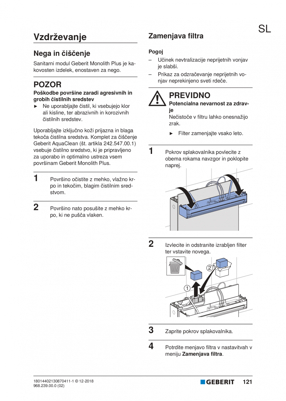 Pagina 121-Manualul utilizatorului pentru modulul sanitar Monolith Plus GEBERIT Instructiuni montaj, utilizare ...