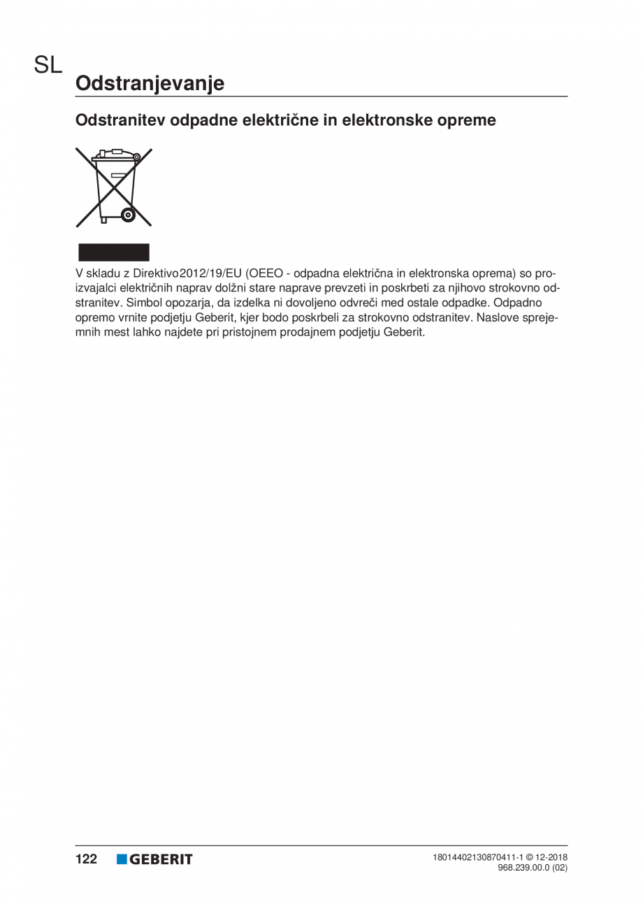 Pagina 122-Manualul utilizatorului pentru modulul sanitar Monolith Plus GEBERIT Instructiuni montaj, utilizare ...