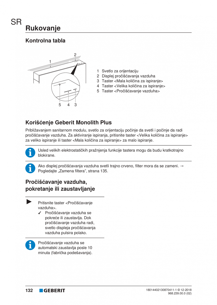 Pagina 132-Manualul utilizatorului pentru modulul sanitar Monolith Plus GEBERIT Instructiuni montaj, utilizare ...