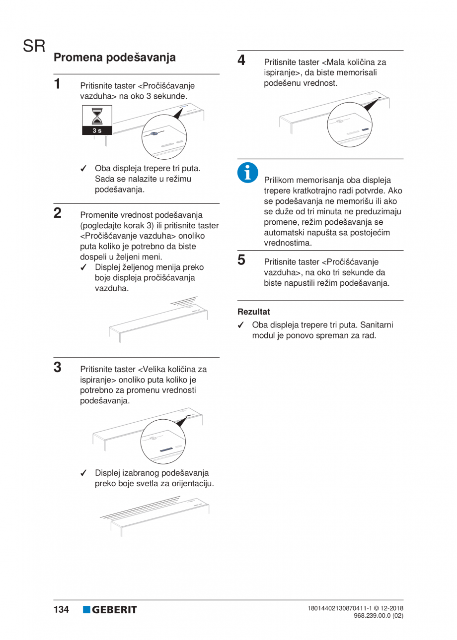 Pagina 134-Manualul utilizatorului pentru modulul sanitar Monolith Plus GEBERIT Instructiuni montaj, utilizare ...