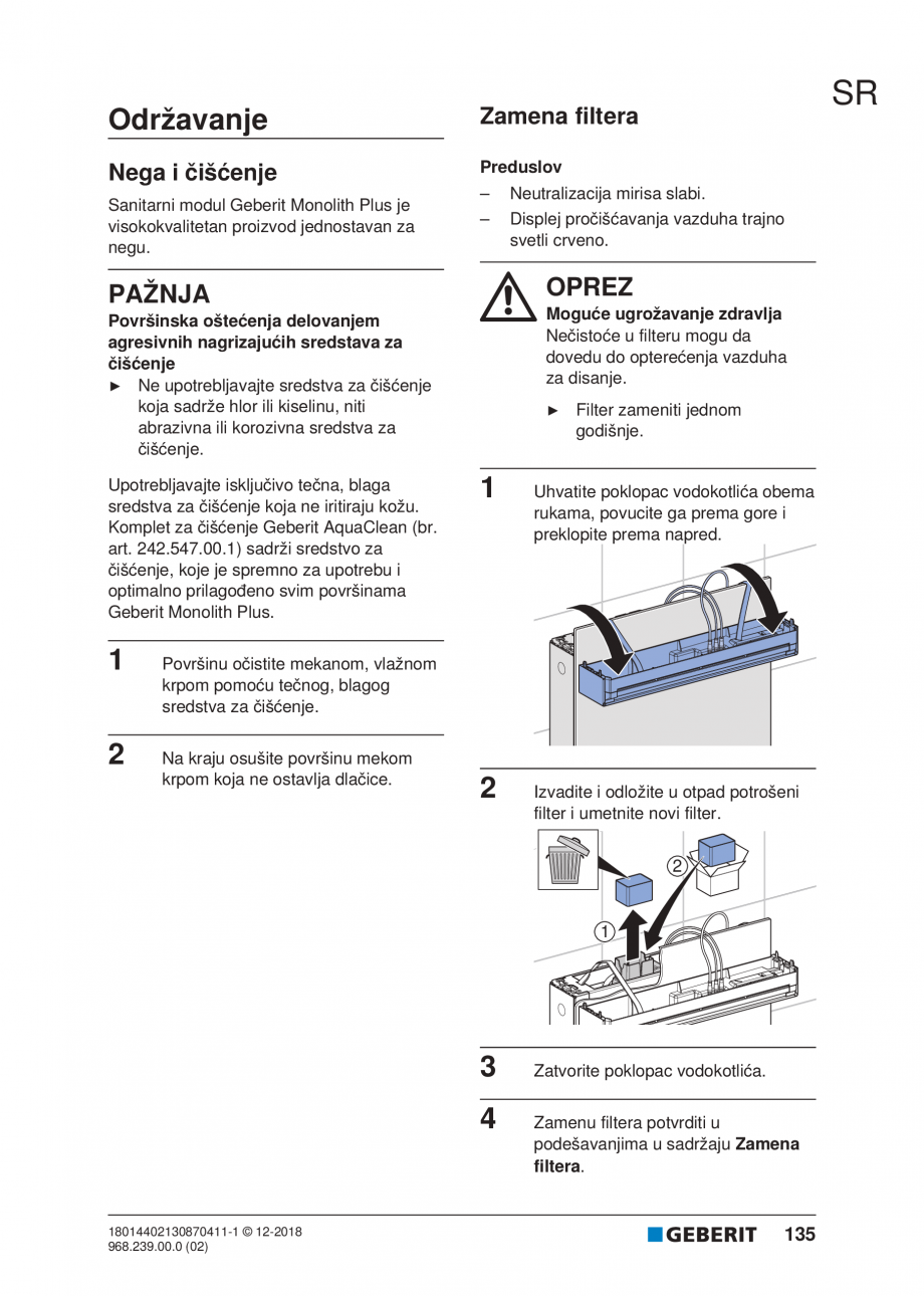 Pagina 135-Manualul utilizatorului pentru modulul sanitar Monolith Plus GEBERIT Instructiuni montaj, utilizare ...