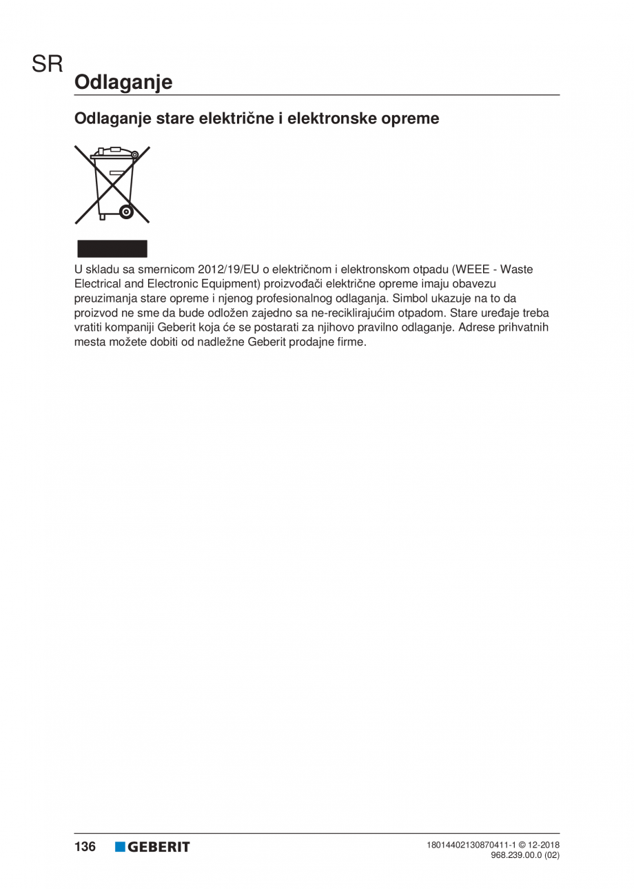 Pagina 136-Manualul utilizatorului pentru modulul sanitar Monolith Plus GEBERIT Instructiuni montaj, utilizare ...