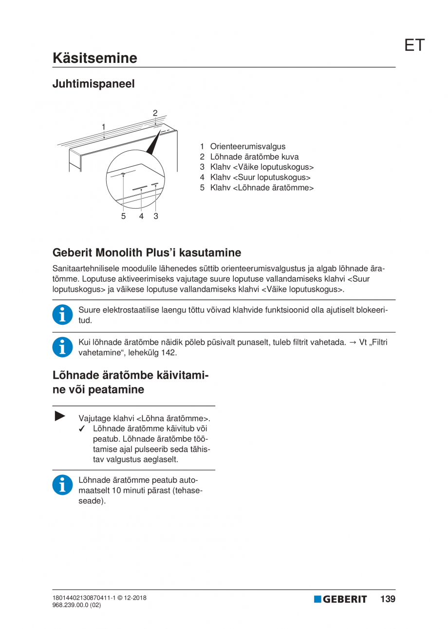 Pagina 139-Manualul utilizatorului pentru modulul sanitar Monolith Plus GEBERIT Instructiuni montaj, utilizare ...