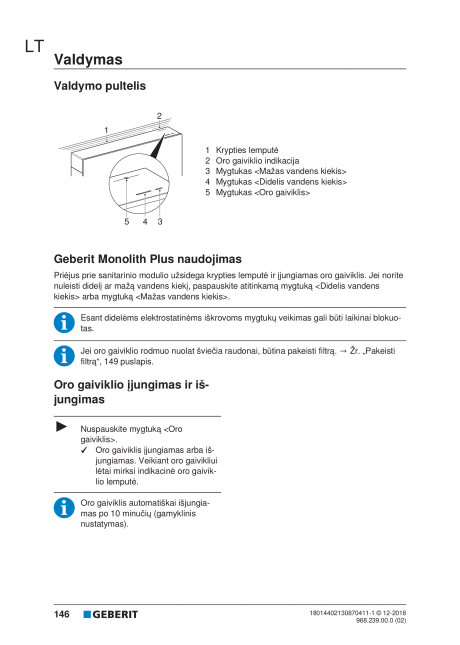Pagina 146-Manualul utilizatorului pentru modulul sanitar Monolith Plus GEBERIT Instructiuni montaj, utilizare ...