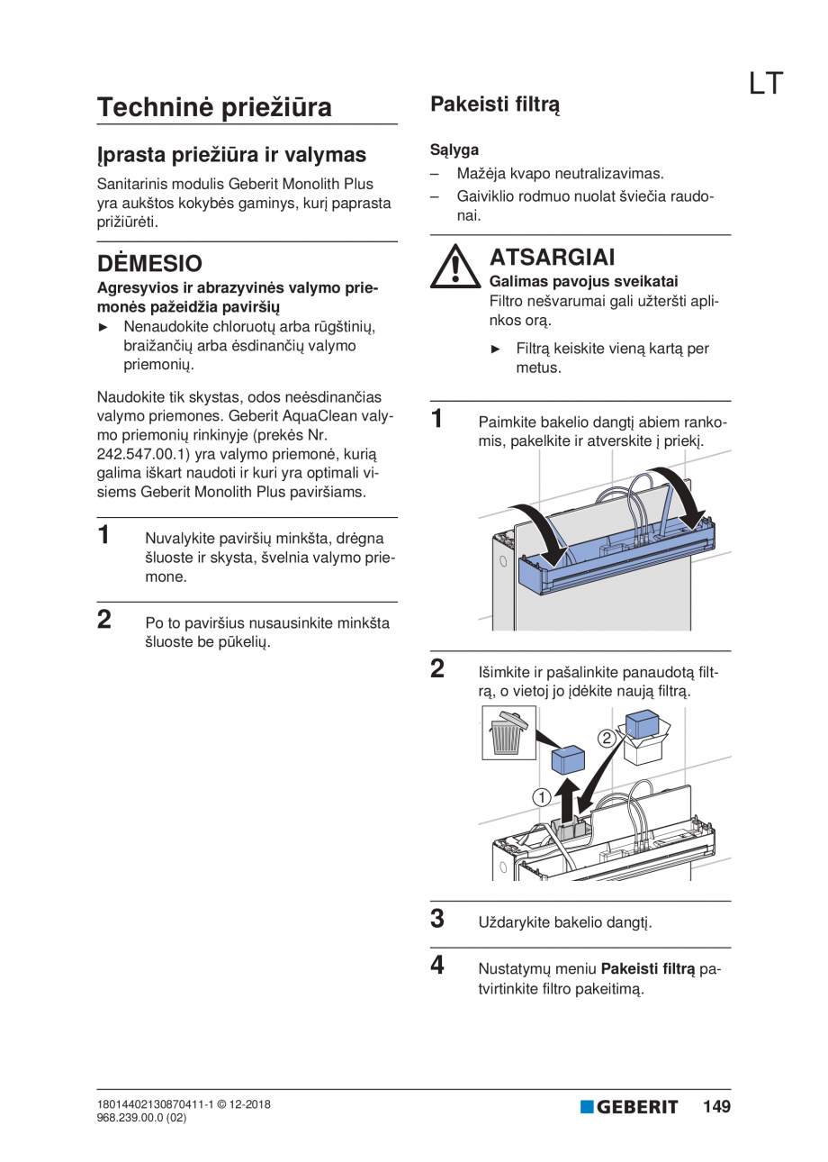 Pagina 149-Manualul utilizatorului pentru modulul sanitar Monolith Plus GEBERIT Instructiuni montaj, utilizare ...