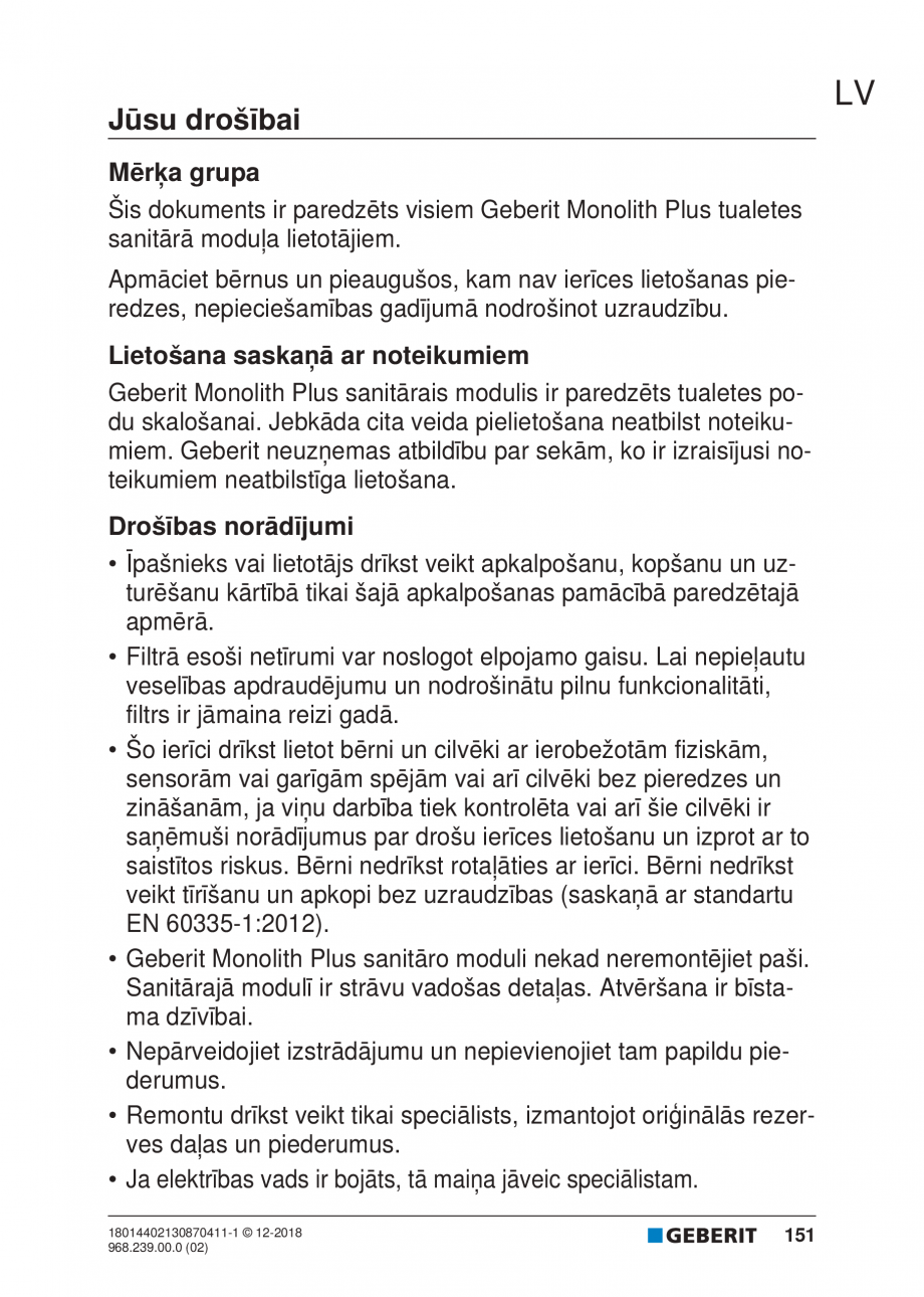 Pagina 151-Manualul utilizatorului pentru modulul sanitar Monolith Plus GEBERIT Instructiuni montaj, utilizare ...