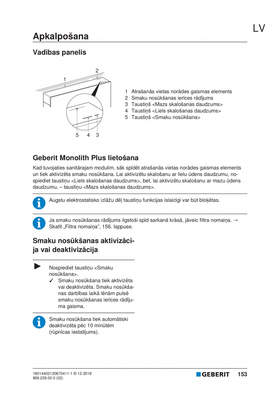 Pagina 153-Manualul utilizatorului pentru modulul sanitar Monolith Plus GEBERIT Instructiuni montaj, utilizare ...