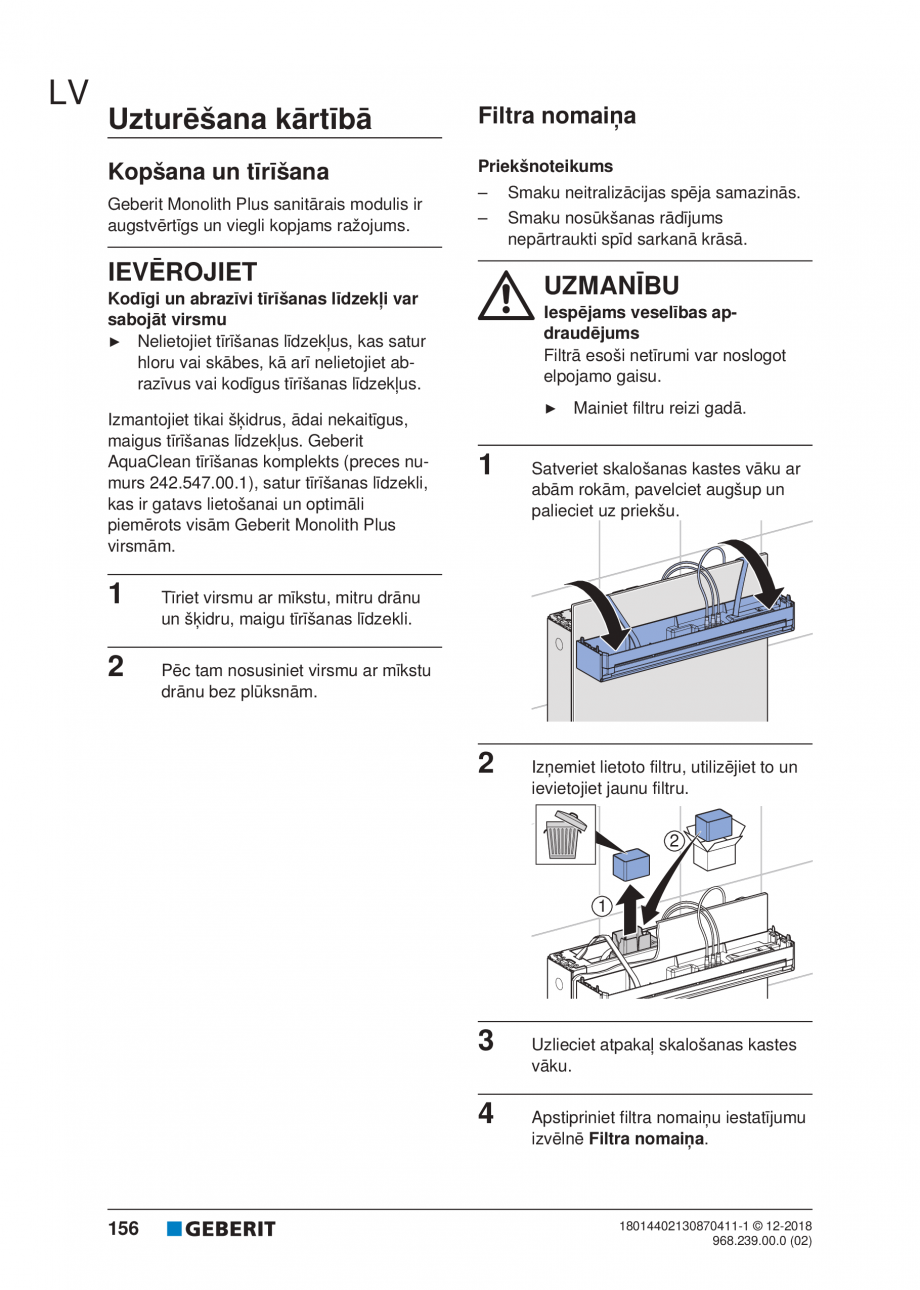 Pagina 156-Manualul utilizatorului pentru modulul sanitar Monolith Plus GEBERIT Instructiuni montaj, utilizare ...