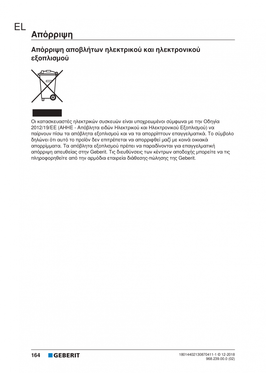 Pagina 164-Manualul utilizatorului pentru modulul sanitar Monolith Plus GEBERIT Instructiuni montaj, utilizare ...
