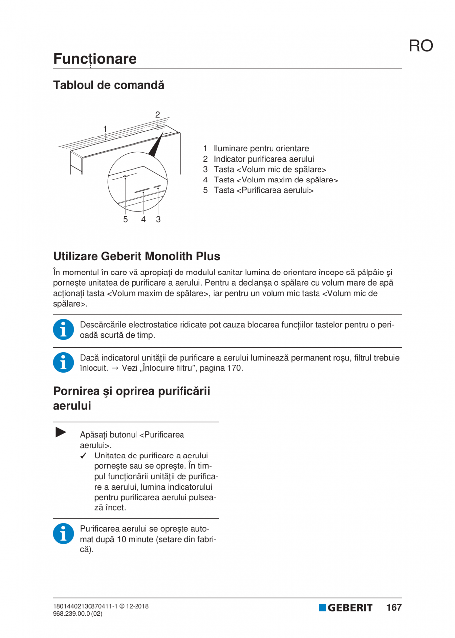 Pagina 167-Manualul utilizatorului pentru modulul sanitar Monolith Plus GEBERIT Instructiuni montaj, utilizare ...