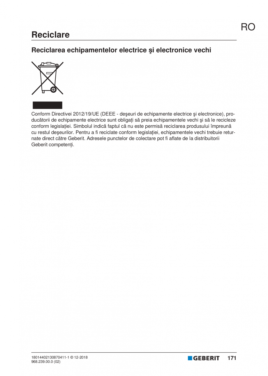 Pagina 171-Manualul utilizatorului pentru modulul sanitar Monolith Plus GEBERIT Instructiuni montaj, utilizare ...