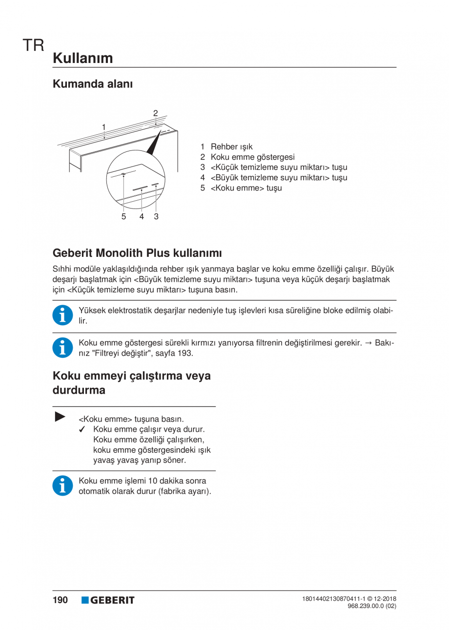 Pagina 190-Manualul utilizatorului pentru modulul sanitar Monolith Plus GEBERIT Instructiuni montaj, utilizare ...