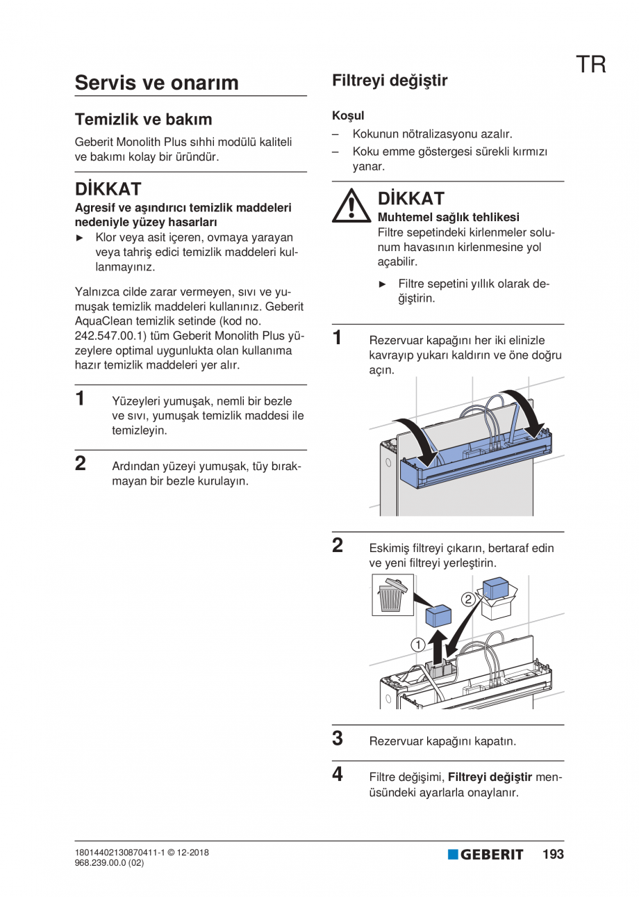 Pagina 193-Manualul utilizatorului pentru modulul sanitar Monolith Plus GEBERIT Instructiuni montaj, utilizare ...