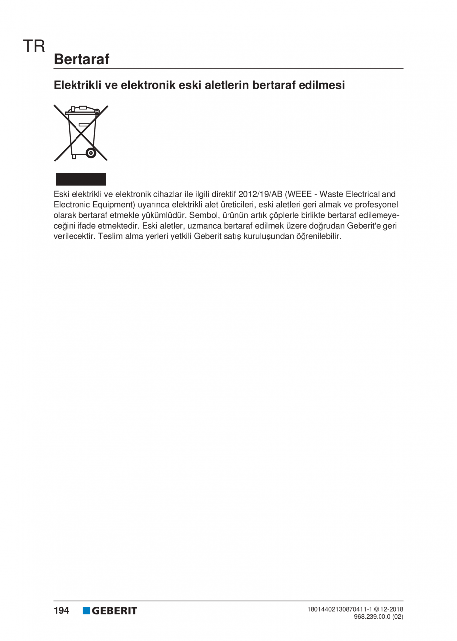 Pagina 194-Manualul utilizatorului pentru modulul sanitar Monolith Plus GEBERIT Instructiuni montaj, utilizare ...