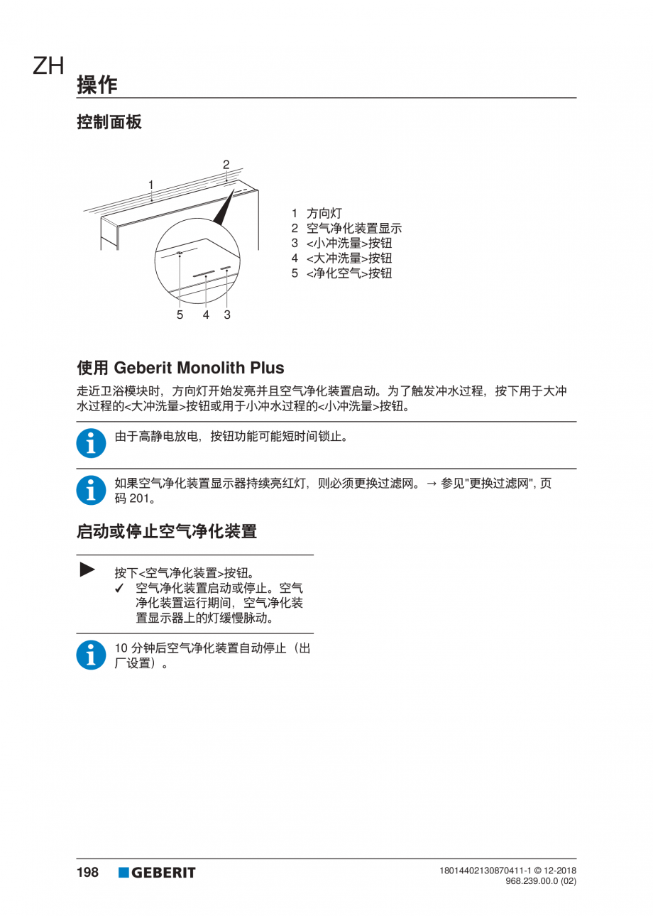 Pagina 198-Manualul utilizatorului pentru modulul sanitar Monolith Plus GEBERIT Instructiuni montaj, utilizare ...